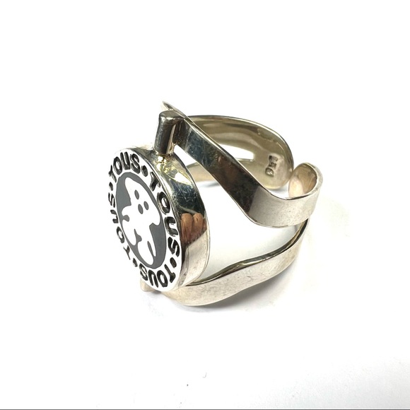 Black Mother of Pearl Teddy Bear Sterling Silver Ring Size 8 Adjustable - Picture 8 of 13